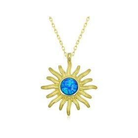 Gumush T6672 Gold Mavi Opal Taşlı Güneş Kadın Gümüş Kolye