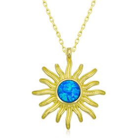 Gumush T6672 Gold Mavi Opal Taşlı Güneş Kadın Gümüş Kolye