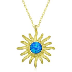 Gumush T6672 Gold Mavi Opal Taşlı Güneş Kadın Gümüş Kolye