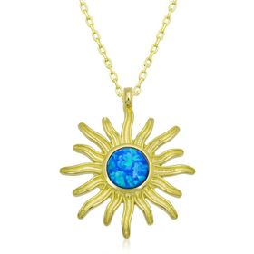 Gumush T6672 Gold Mavi Opal Taşlı Güneş Kadın Gümüş Kolye