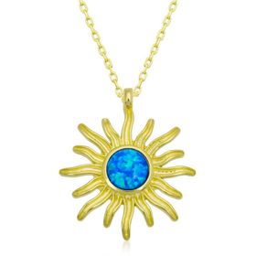 Gumush T6672 Gold Mavi Opal Taşlı Güneş Kadın Gümüş Kolye
