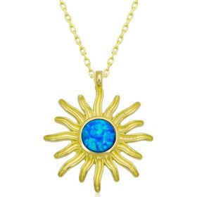 Gumush T6672 Gold Mavi Opal Taşlı Güneş Kadın Gümüş Kolye