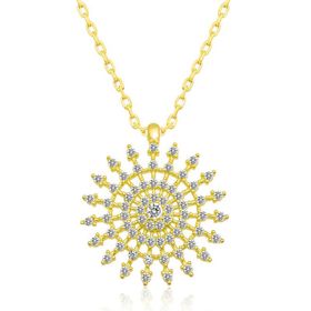 Gumush T6709 Gold Güneş Kadın Gümüş Kolye
