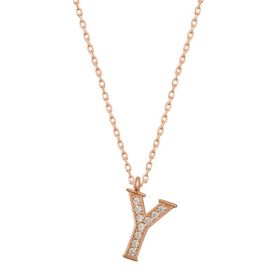 Gumush T6749 Gümüş Rose Y Harfi Kadın Kolye