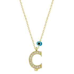 Gumush T6771 Gümüş Nazar Gold Ç Harfi Kadın Kolye