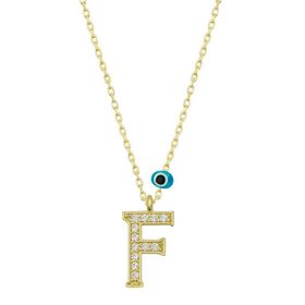 Gumush T6774 Gümüş Nazar Gold F Harfi Kadın Kolye