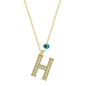 Gumush T6783 Gümüş Nazar Gold H Harfi Kadın Kolye