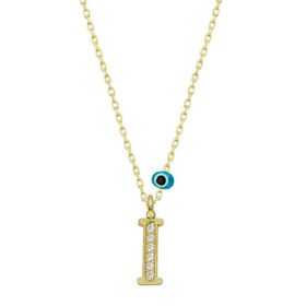 Gumush T6785 Gümüş Nazar Gold İ Harfi Kadın Kolye