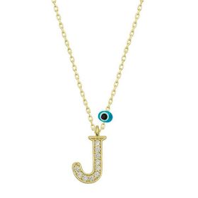 Gumush T6786 Gümüş Nazar Gold J Harfi Kadın Kolye