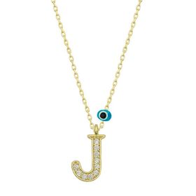 Gumush T6786 Gümüş Nazar Gold J Harfi Kadın Kolye