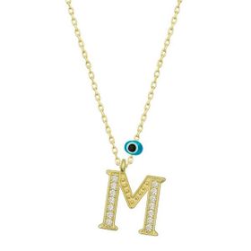 Gumush T6789 Gümüş Nazar Gold M Harfi Kadın Kolye