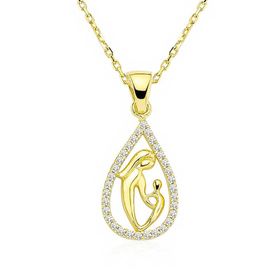 Gumush T6803 Gümüş Gold Damla Anne Çocuk Kolyesi