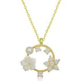 Gumush T6842 Gold Manolya Çiçeği Yıldız Kadın Gümüş Kolye