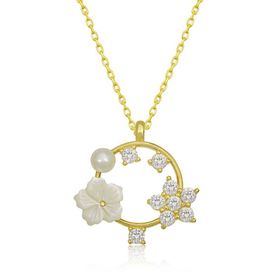 Gumush T6842 Gold Manolya Çiçeği Yıldız Kadın Gümüş Kolye