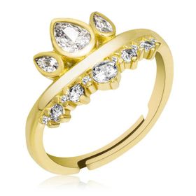 Gumush T6853 Gümüş Gold Ayarlanabilir Kraliçe Tacı Kadın Yüzük