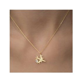 Gumush T6854 Gold Tek Taşlı Uçak Gümüş Kadın Kolye