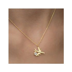 Gumush T6854 Gold Tek Taşlı Uçak Gümüş Kadın Kolye
