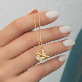 Gumush T6854 Gold Tek Taşlı Uçak Gümüş Kadın Kolye