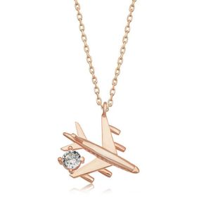 Gumush T6855 Rose Tek Taşlı Uçak Gümüş Kadın Kolye