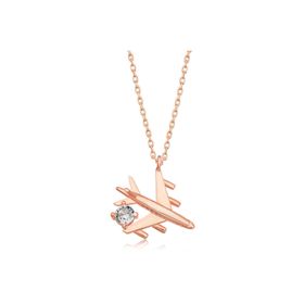 Gumush T6855 Rose Tek Taşlı Uçak Gümüş Kadın Kolye