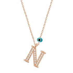 Gumush T6883 Nazar Rose N Harfi Kadın Gümüş Kolye