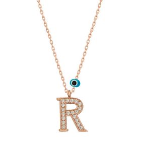 Gumush T6887 Nazar Rose R Harfi Kadın Gümüş Kolye