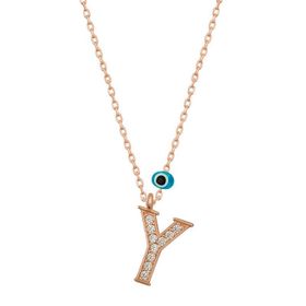 Gumush T6894 Nazar Rose Y Harfi Kadın Gümüş Kolye