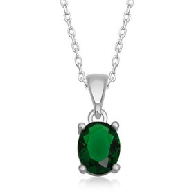 Gumush T6908 Gümüş Yeşil Kristal Oval Taşlı Kadın Kolye