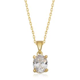 Gumush T6916 Gold Oval Zirkon Taşlı Kadın Gümüş Kolye