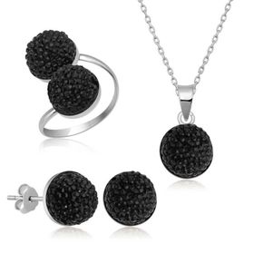 Gumush T6924 Siyah Kristal Kadın Gümüş Set