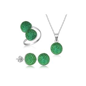 Gumush T6925 Yeşil Kristal Kadın Gümüş Set