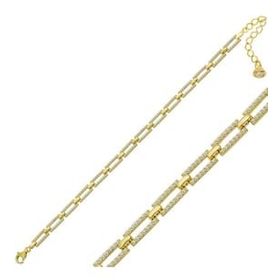 Gumush T6958 Gold Kare Taşlı Kadın Gümüş Bileklik