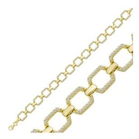 Gumush T6958 Gold Kare Taşlı Kadın Gümüş Bileklik