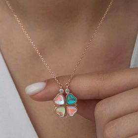 Gumush T6974 Rose Renkli Açılabilen Yonca Kadın Gümüş Kolye