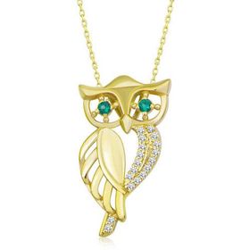 Gumush T6994 Gümüş Gold Yeşil Gözlü Baykuş Kadın Kolye