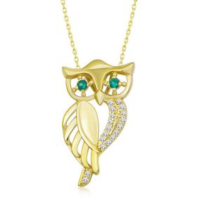 Gumush T6994 Gümüş Gold Yeşil Gözlü Baykuş Kadın Kolye