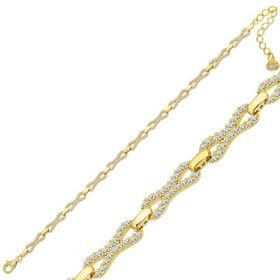 Gumush T7000 Gold Zirkon Taşlı Kadın Gümüş Bileklik