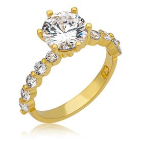 Gumush T7025 Gold Tek Taş Kadın Gümüş Yüzük