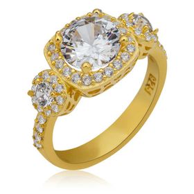 Gumush T7026 Gümüş Gold Kare Montür Tek Taş Kadın Yüzük