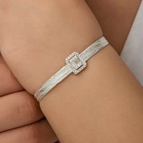 Gumush T7052 Baget Taşlı Trabzon Hasır Kadın Gümüş Bileklik