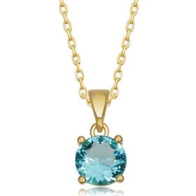 Gumush T7056 Gold Turkuaz Kristal Yuvarlak Taşlı Kadın Gümüş Kolye