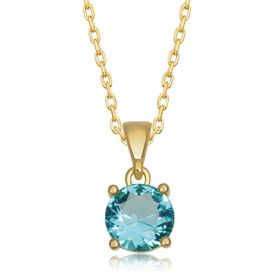 Gumush T7056 Gold Turkuaz Kristal Yuvarlak Taşlı Kadın Gümüş Kolye