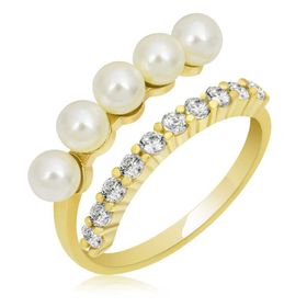 Gumush T7057 Gold Ayarlanabilir İnci Taşlı Kadın Gümüş Yüzük
