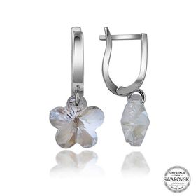 Gumush T7084 Swarovski Crystal Taşlı Beyaz Papatya Sallantılı Kadın Gümüş Küpe