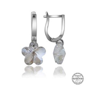 Gumush T7084 Swarovski Crystal Taşlı Beyaz Papatya Sallantılı Kadın Gümüş Küpe