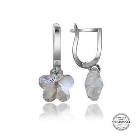 Gumush T7084 Swarovski Crystal Taşlı Beyaz Papatya Sallantılı Kadın Gümüş Küpe