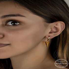 Gumush T7085 Swarovski Crystal Taşlı Sarı Taşlı Üçgen Sallantılı Kadın Gümüş Küpe