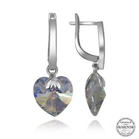 Gumush T7098 Swarovski Crystal Taşlı Beyaz Kalp Sallantılı Kadın Gümüş Küpe