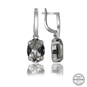 Gumush T7099 Swarovski Crystal Taşlı Beyaz Oval Sallantılı Kadın Gümüş Küpe