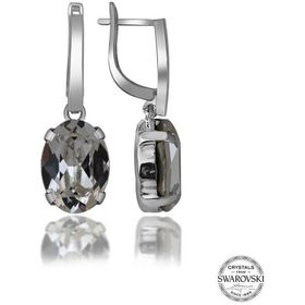 Gumush T7099 Swarovski Crystal Taşlı Beyaz Oval Sallantılı Kadın Gümüş Küpe